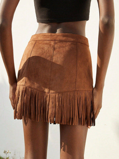 Dusty Trails Suede Fringe Skirt