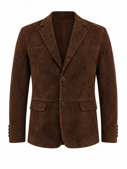 Brown lambskin suede blazer, unlined, front view