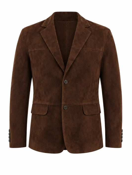 Brown lambskin suede blazer, unlined, front view