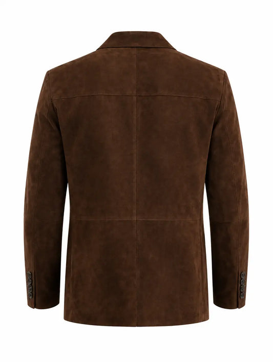 Brown lambskin suede blazer, unlined, back view