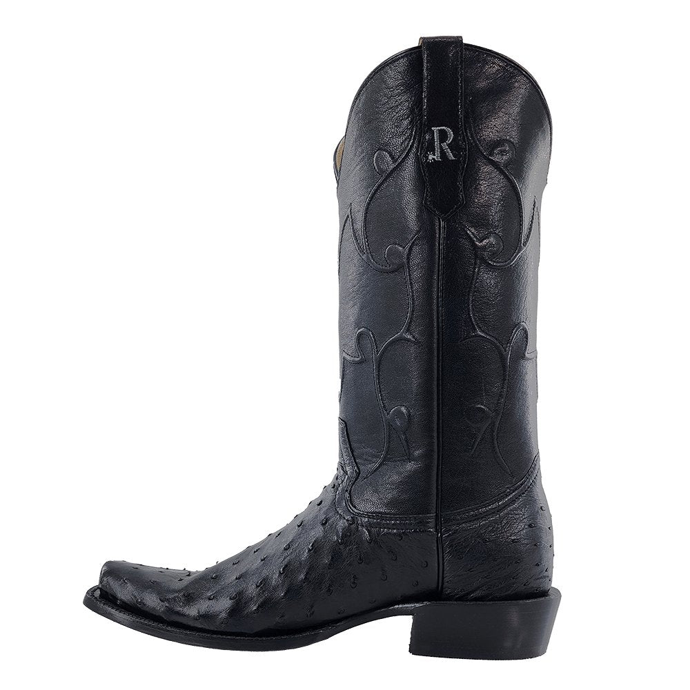R. Watson black ostrich cowboy boot back view