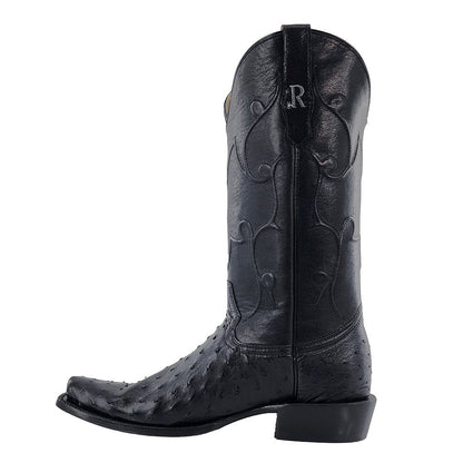 R. Watson black ostrich cowboy boot back view
