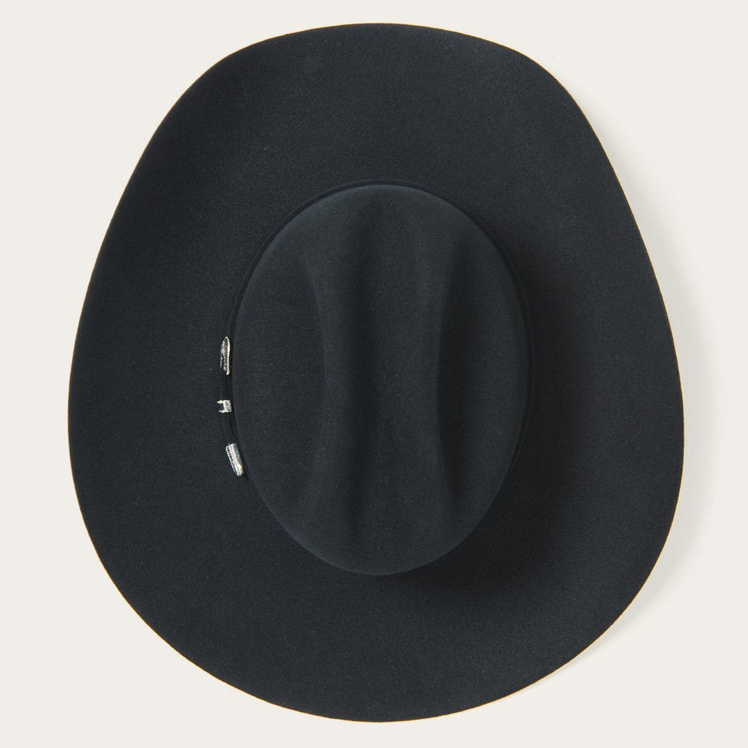 Stetson Skyline 6X black cowboy hat top view cattleman crease