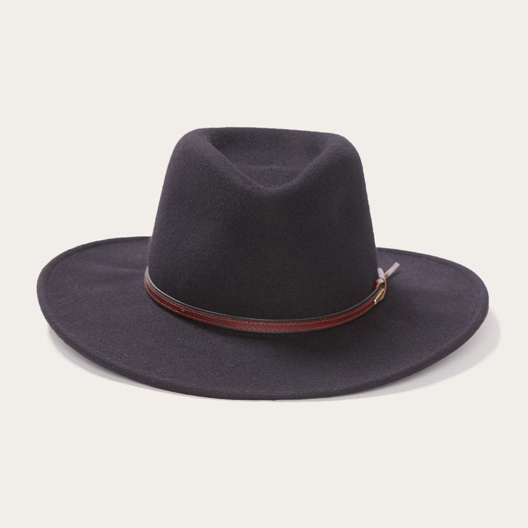 Stetson Bozeman crushable wool outdoor hat in Black, front view