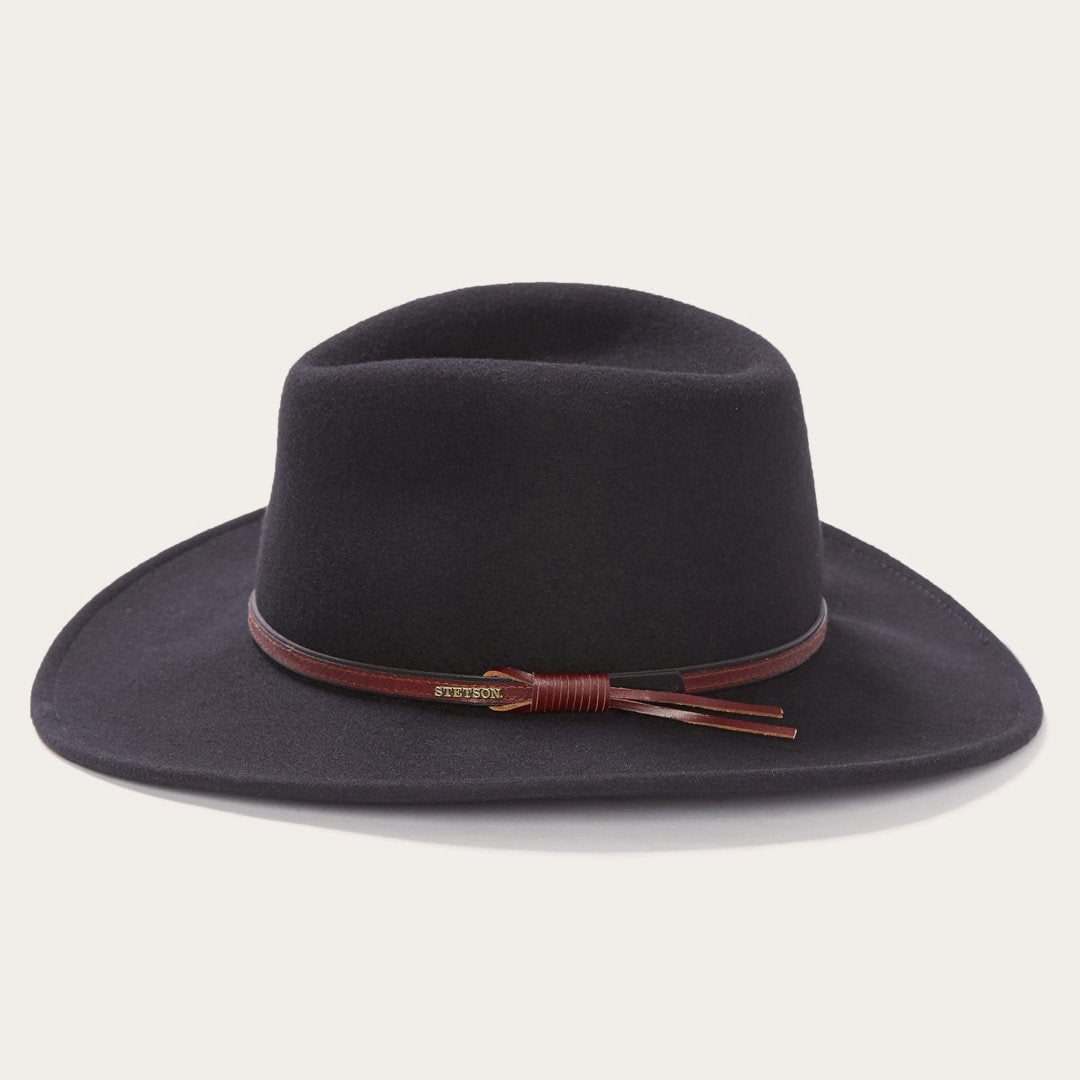 Stetson Bozeman braided leather hatband and logo pin detail
